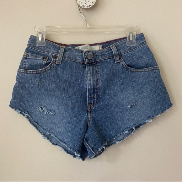 Levis 550 Relaxed Tapered Fit Cutoff Denim Jean Shorts sz 6 Distressed 10” Rise - Picture 2 of 7